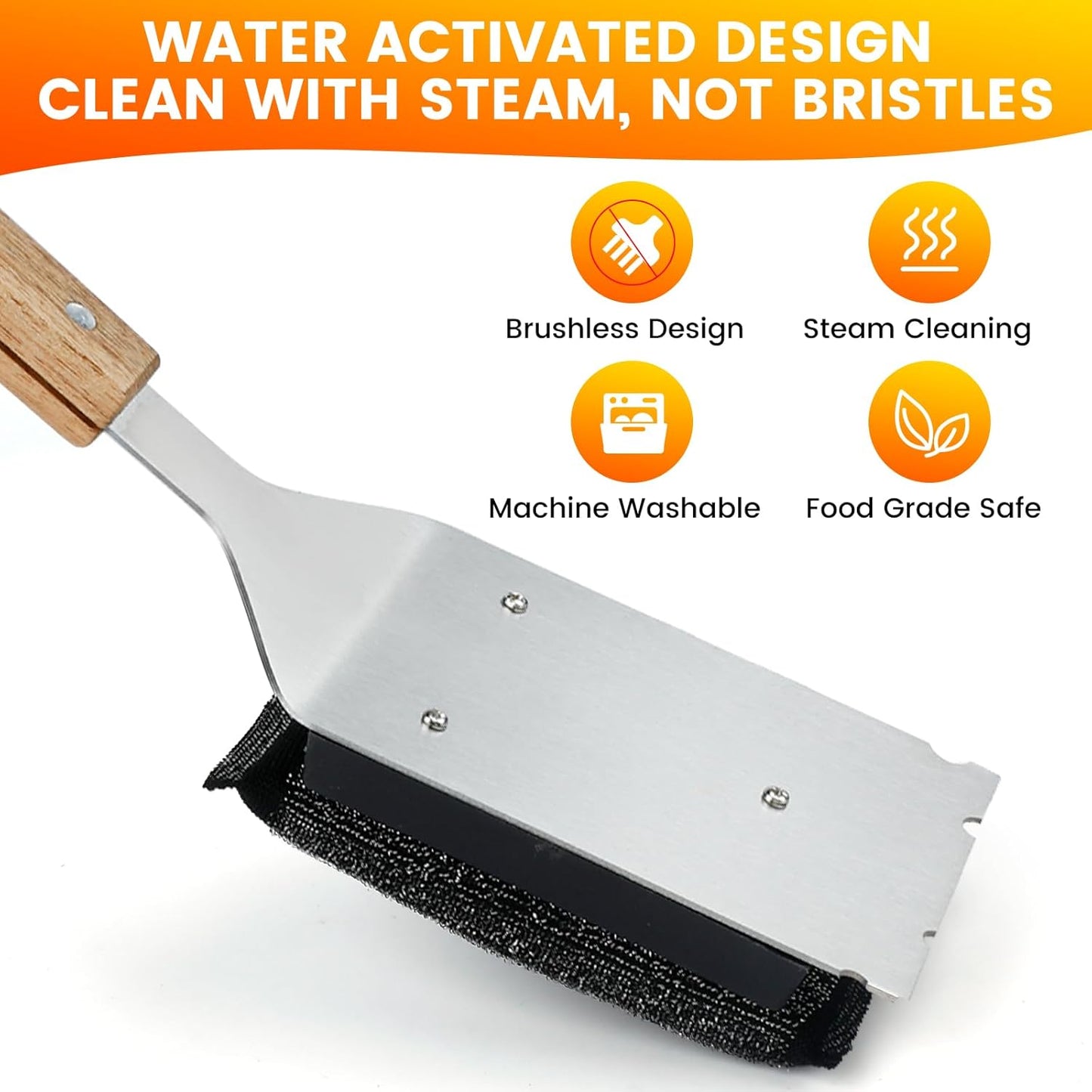 Grill Brush Bristle Free with 2 Replacement Head, Safe Grill Cleaner Brush for Outdoor Grill, BBQ Grill Cleaning Brush Kit Fits for Cast Iron Stainless Steel Grates, Gifts for Men, Dad