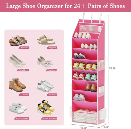 Criusia Shoe Organizer, Over the Door Shoe Organizer, Hanging Closet Shoe Storage with Large Deep Pockets, Fits 16–24 Pairs of Sneakers, Sandals, Boots, Gray