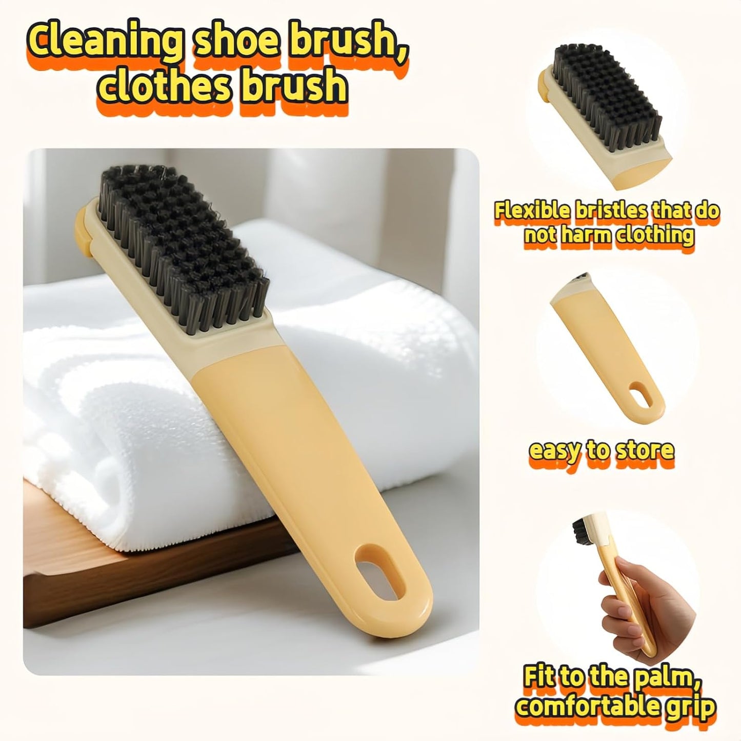 Ergonomic Clothes Soft Bristle Laundry Brush, Milk Yellow, ABS+PBT Material, Hanging Design, Portable Hand-Held Cleaning Tool with Comfortable Grip for Garments, Shoes, Household (Cream Yellow, L)