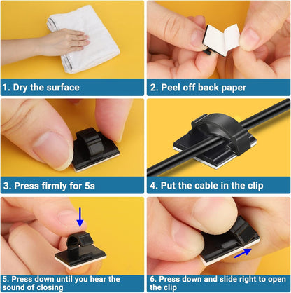 Segarty Cable Clips White, 100 PCS Small Self Adhesive Wire Ties Holder Adjustable Cords Organizer Clamps Ideal Cord Management for Hanging Tidying Wires for PC Desk Car Wall Office Home Outdoors