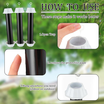 Qualirey 12 Pcs Sticky Fly Trap Fly Stick Indoor Outdoor Long Lasting Hanging Flies Bug Catcher Paper Tape Strips with Hook for Wasps Gnats Bug Insects Fruit Flies Mosquitoes (Stylish-3,Yellow)