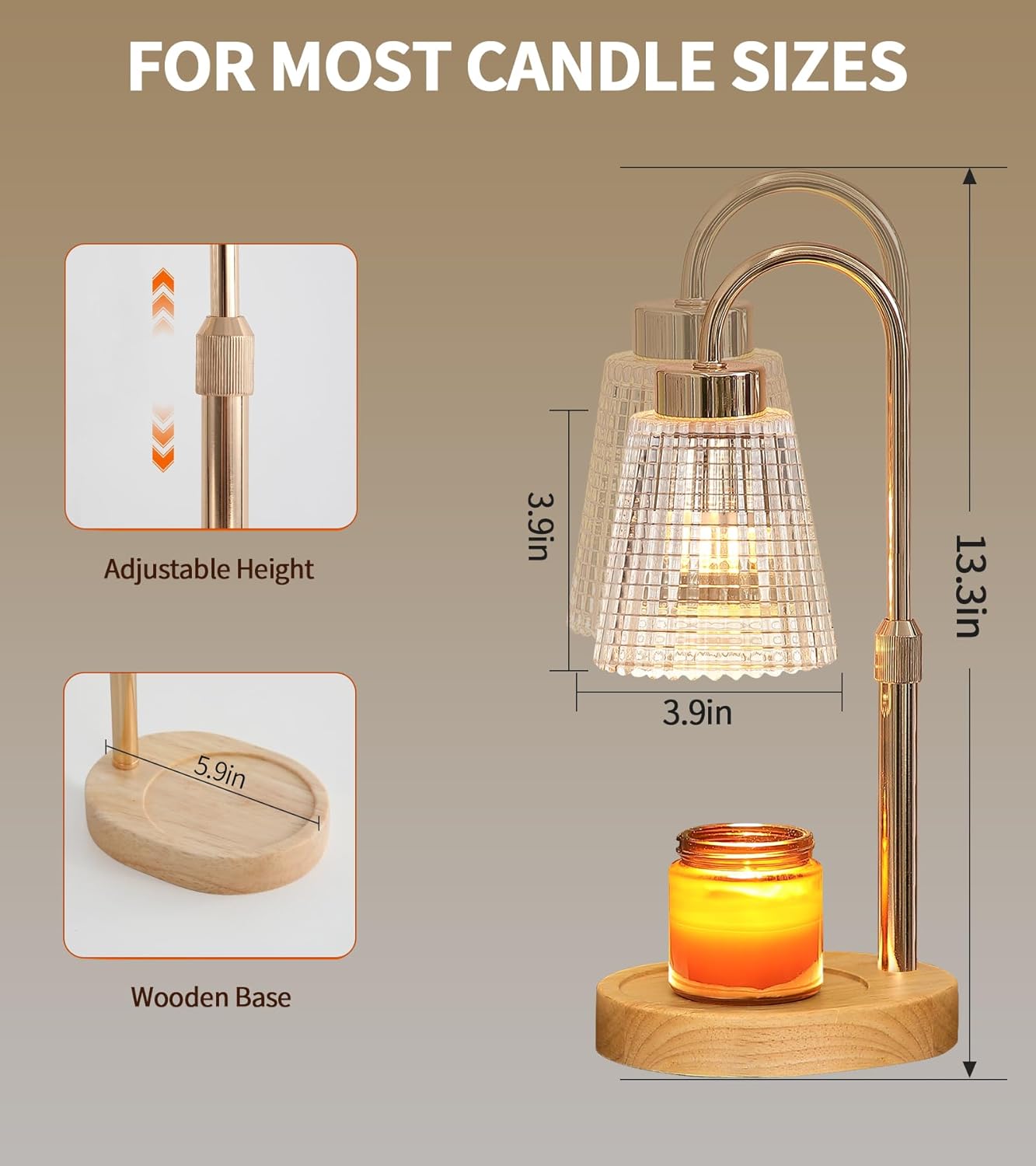 MEIXISUE Candle Warmer Lamp with Timer and Dimmer,Electric Gold Light Gifts for Women Melt Wax Warmer Lamp with 2 Bulbs for Candle Jars House Warming New Home Decor Bedroom
