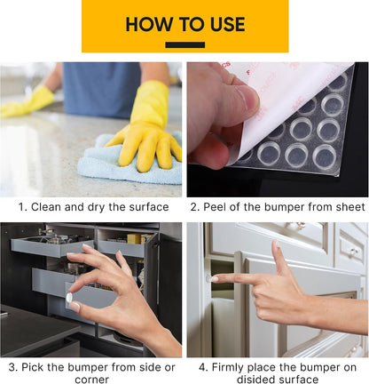128 Clear Cabinet Bumper Pads – Self-Adhesive Silicone Set with 5 Unique Shapes for Doors, Drawers & Furniture – Premium Sound Dampening Pads for Surface Protection