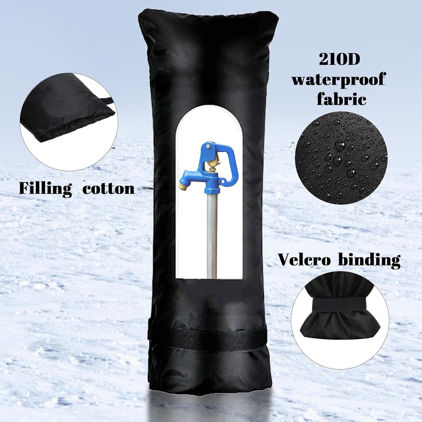 Faucet Cover for Winter Freeze Protection - 15" W x 27.5" H Extra Long & Thick Insulating Outdoor Faucet Cover, Easy Install Frost-Proof Spigot Covers for Outdoor Hose Bibbs, Black