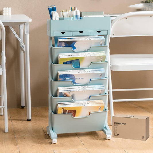 Rolling Bookshelf Cart with Wheels, 6 Tier Movable Bookshelf for Storage, Portable Bookshelf on Wheels for Kitchen Bathroom Office, Slim Book Cart, Off White