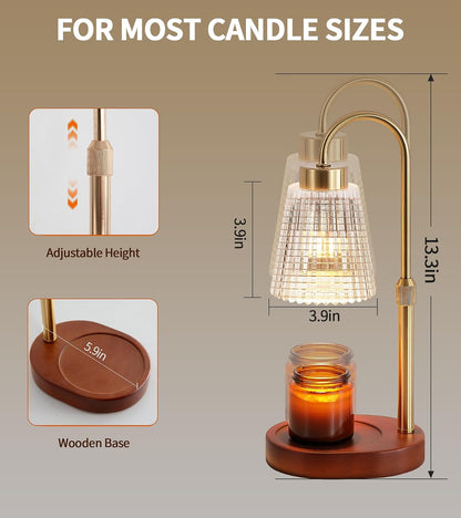 MEIXISUE Candle Warmer Lamp with Timer and Dimmer,Electric Gold Light Gifts for Women Melt Wax Warmer Lamp with 2 Bulbs for Candle Jars House Warming New Home Decor Bedroom