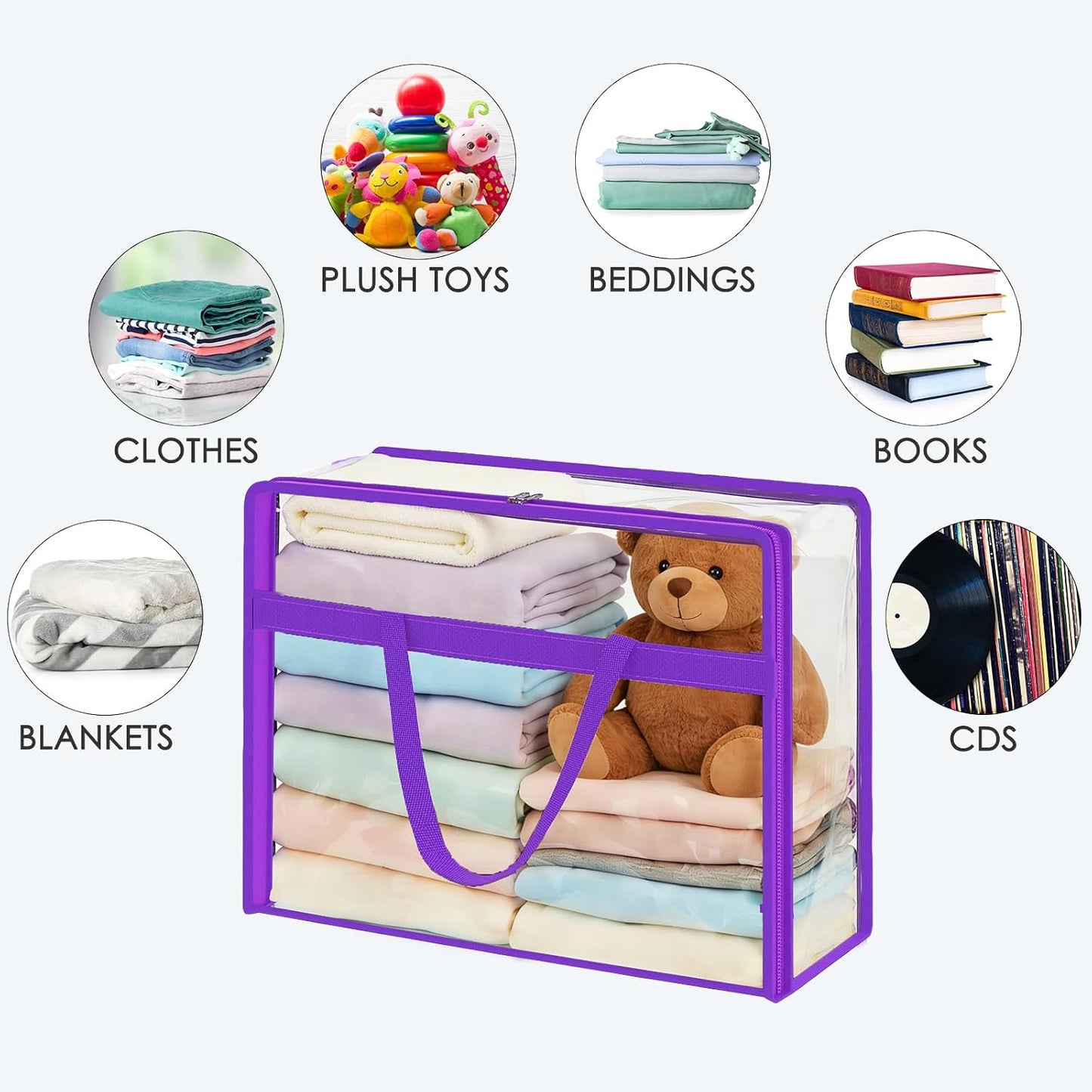 SGHUO Blanket Storage Bags 60L Extra Large Plastic Vinyl Clear Storage Bag for Clothes, Comforter, Bedding, Moving Bags with Zipper and Reinforced Handle (4pcs)