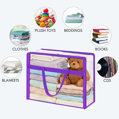 SGHUO Blanket Storage Bags 60L Extra Large Plastic Vinyl Clear Storage Bag for Clothes, Comforter, Bedding, Moving Bags with Zipper and Reinforced Handle (4pcs)