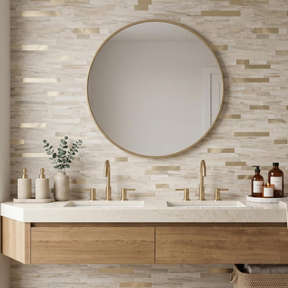 Yipscazo 2026 New Upgrade 11.34" X 11.57" Peel and Stick Backsplash, Stick on Backsplash Tiles for Kitchen, Bathroom, Fireplace (10 Sheets, Beige Rocks + Rose Gold)