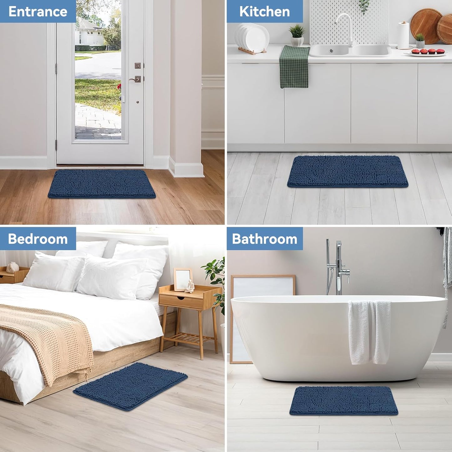 Bcoimo Bathroom Rugs 24x17, Bath Mats for Bathroom Non Slip with Rubber Backing,High Absorbent Microfiber Bath Rugs Quick Drying, Machine Washable, Durable Decor