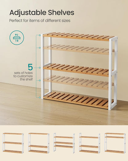 SONGMICS Bamboo Rolling Cart, 3-Tier Utility Cart on Wheels, Slim Narrow Storage Shelf, Bamboo Shelves, Space-Saving, Multifunctional, for Bathroom, Kitchen, White and Natural UBCB083N02