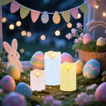 Flameless Candles Lights, Set of 3 Flickering LED Candles with Remote & Timer, Dimmable Electric Pillar Candles Battery Operated, Green Candles for Home St. Patrick’s Day Christmas Decor (Green)