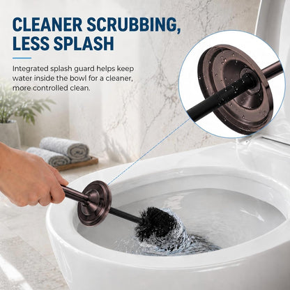 Nickel Toilet Brush and Holder Set，Extra Long Handled Toilet Bowl Brush and Holder，Stainless Steel Heavy Duty Toilet Brush for Bathroom,Deep Cleaning Modern Toilet Cleaner Slip Base