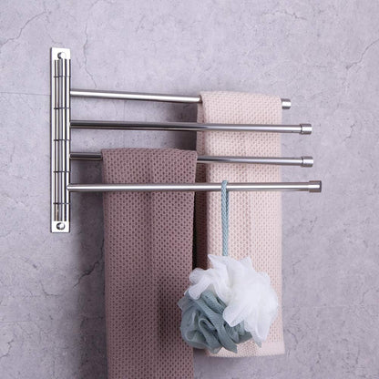 GERZWY Wall Mount Bath Towel Rack with 4 Arms Stainless Steel Bathroom Swing Arm Towel Bars Organizer, White