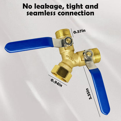 Brass Garden Hose Splitter 2 Way Heavy Duty，with 304 Stainless Steel Long Handle，Brass Y Valve Water Garden Hose Adapter 2 Way Y Valve 3/4" GHT Thread