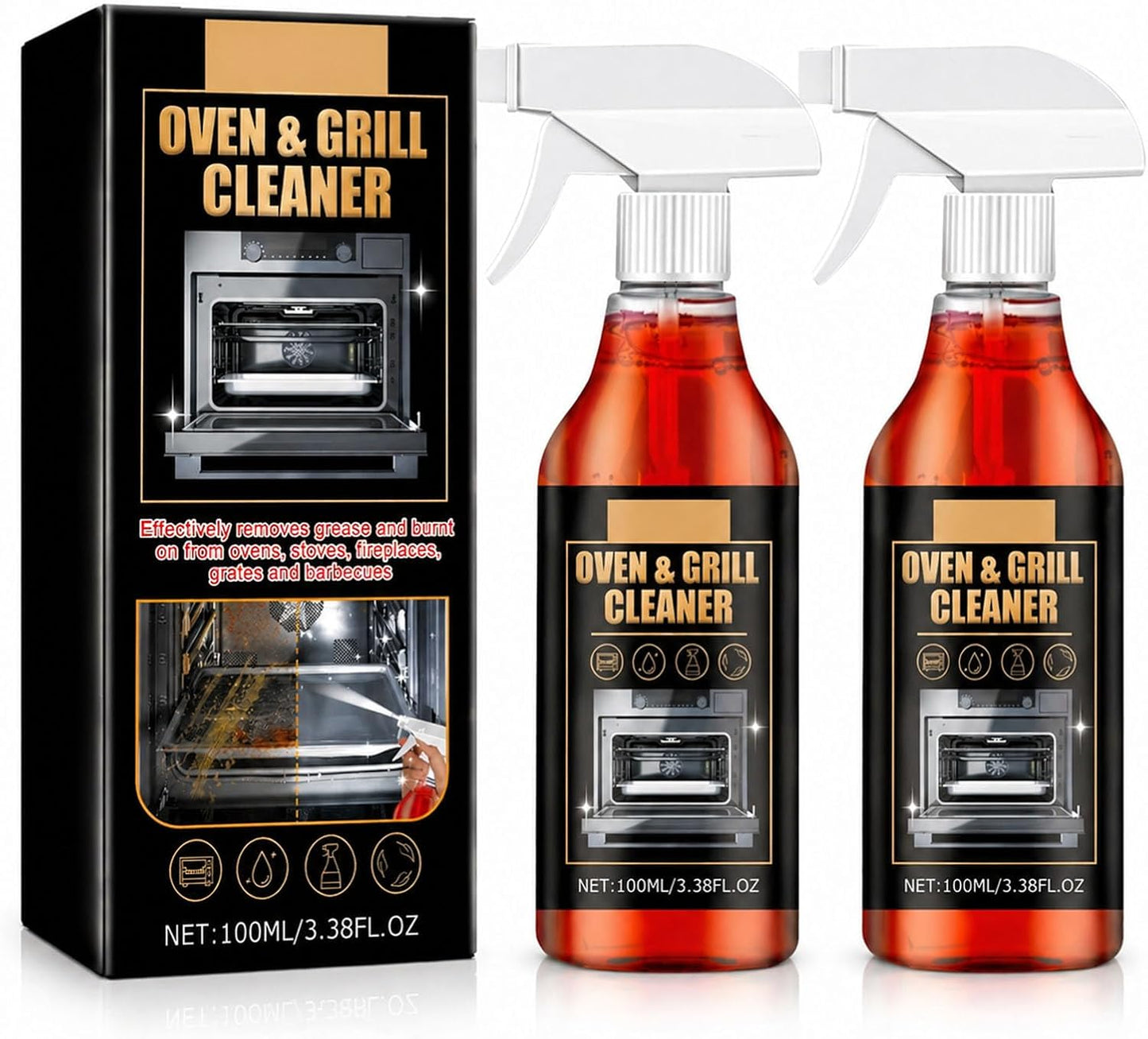 Oven & Grill Cleaner Spray, Heavy Duty Degreaser for Stove, BBQ & Kitchen Surfaces, Fast Acting Grease Remover, Non-Streak Formula for Oven, Grill Grates, Stovetop & Countertops (1pcs)