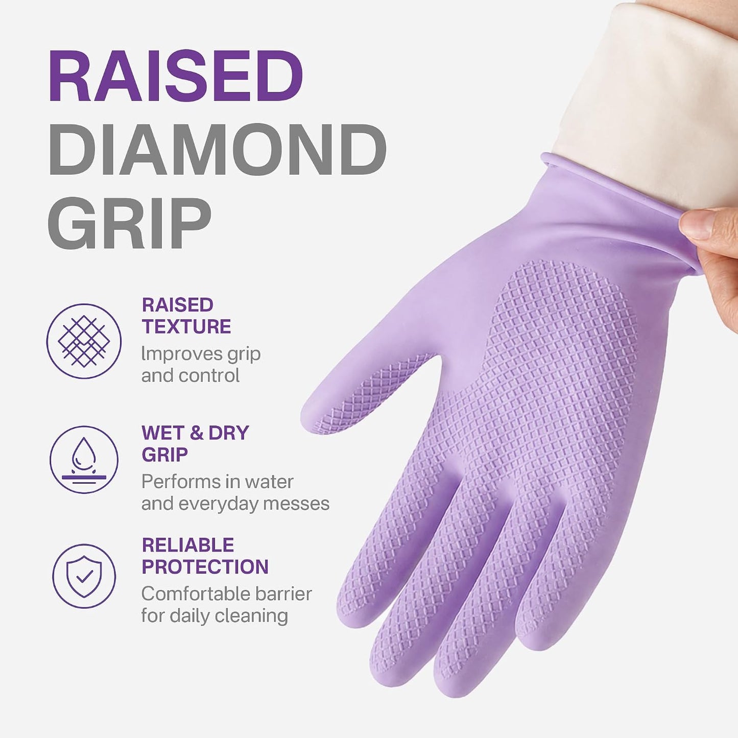 3 Pairs Dishwashing Gloves, Reusable Dish Gloves for Household Cleaning, Waterproof Rubber Dish Washing Glove