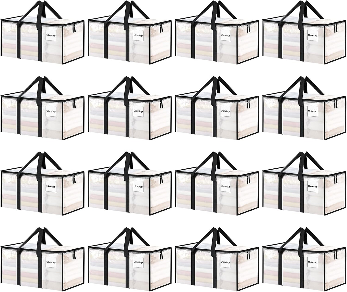 8 Pack Extra Large Heavy Duty Moving Bags, Clear Storage Bins with Lids, Reinforced Handles & Heavy-Duty Zippers Moving Boxes Storage Bags Totes for Clothes Packing, Dorms, College Supplies, Clear