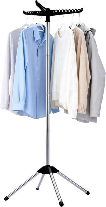 Beaudaily Clothes Drying Rack, Foldable 79.5-Inch Laundry Drying Rack,3 Tie, with Rotatable Arms, Stainless Steel, Holds 27 Clothes,8 Towels and 24 Clips for Hanging Socks, White and Silver