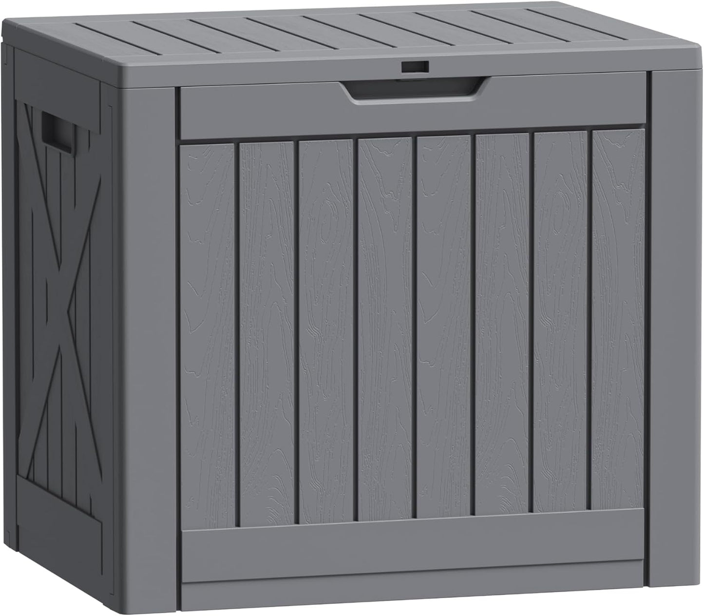 Flamaker Resin Deck Box 120 Gallon Waterproof Large Outdoor Indoor Storage Box Imitation Wood Resin for Patio Furniture Garden Tools and Pool (Black)