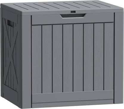 Flamaker Resin Deck Box 120 Gallon Waterproof Large Outdoor Indoor Storage Box Imitation Wood Resin for Patio Furniture Garden Tools and Pool (Black)