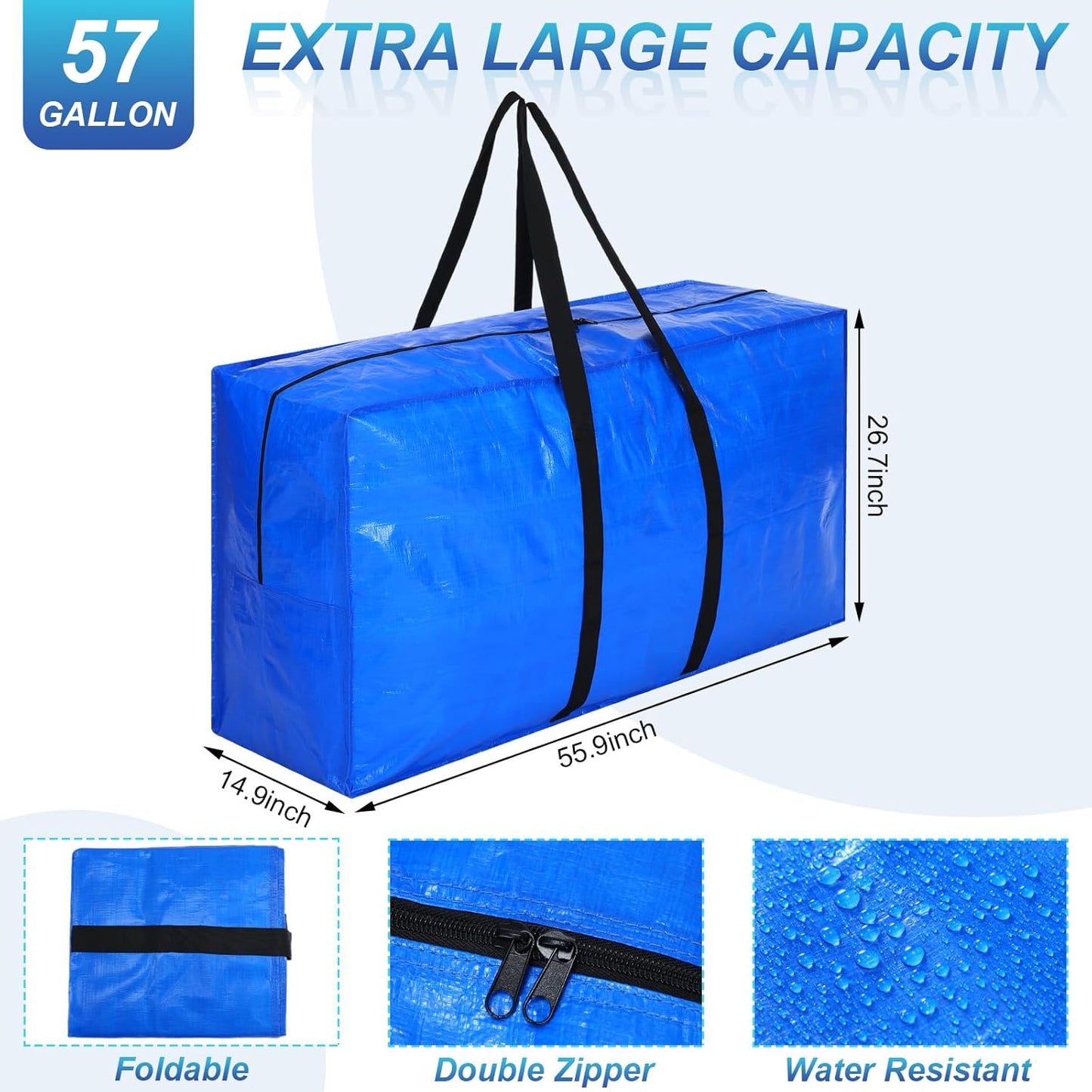 Windyun 4 Pack 57 Gallon Extra Large Moving Bags XXL Heavy Duty Storage Bag with Strong Zipper Handle Jumbo Big Tote Box Foldable for College Dorm Travel Clothes Duffle Blanket Pillow(Red)