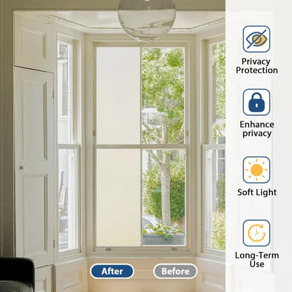 Timeet Window Privacy Film, Frosted Glass Window Clings, Static Cling Heat UV Blocking Anti-Glare Frosting Stickers, Decorative Bathroom Door Coverings Day and Night, 17.5 x 78.7 Inch, Pure