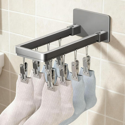 Pssopp Wall Mounted Drying Rack, Zinc Alloy Foldable Wall Clothes Rack, Space Saving Laundry Hanger 8 X 6.2 Cm for Socks Bras Underwear Towels in Laundry Room Bathroom (8 Clips (23.3cm/9.2in))