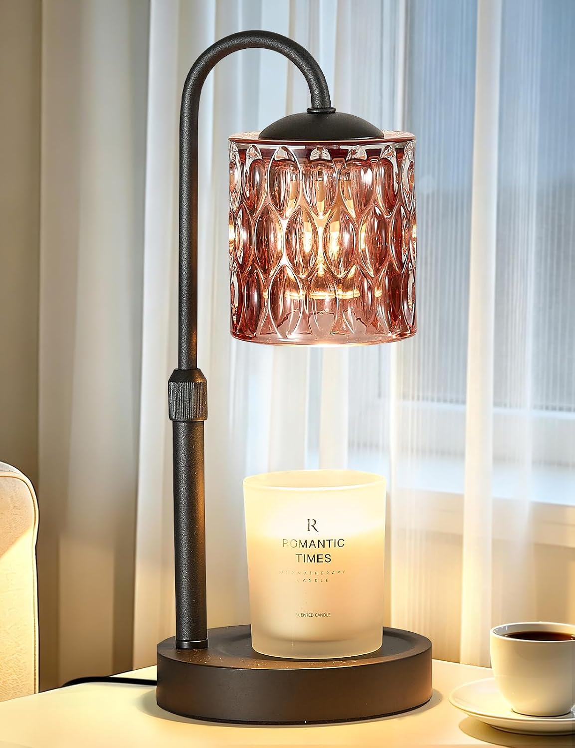 Briever Dimmable Candle Warmer Lamp with Timer, Height Adjustable Electric Candle Wax Warmer, Christmas Birthday Gifts for Women Mom, House Warming Gifts New Home Room Decor, Walnut Solid Wood Base