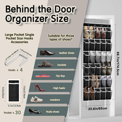 Kotkn 24-Pair Over Door Shoe Organizer for Family & Kids, Double Sided | Hanging Storage for Sneakers, Boots, Toys & Room Organization-Graphite Gray
