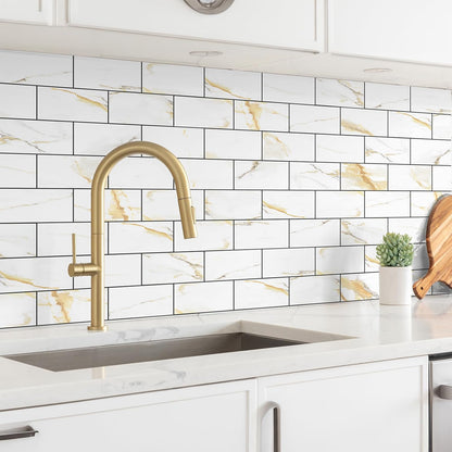 StyloVue 100 Pieces Peel and Stick Backsplash for Kitchen, 3" x 6" PVC Subway Tile, Glossy White with Dark Gray Grout, Self Adhesive Stick on Wall Tiles for Kitchen, Bathroom, Fireplace, RV
