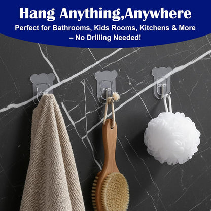 20Pcs Heavy Duty Adhesive Hooks, 5 kg/11 lbs Max Load, Sticky Wall Hooks for Hanging Towels, Coats, Keys, Transparent Waterproof No-Damage Wall Hook for Bathroom, Kitchen, Office & Home Decor