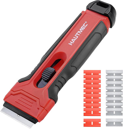 HAUTMEC Razor Blade Scraper Tool, 4" Wider Scraper Tool with 20 Extra Carbon Steel Blades, Razor Scraper for glass scraper, Adhesive, Label, Sticker from Window, Glass, Tile, Floor, Stove 25033
