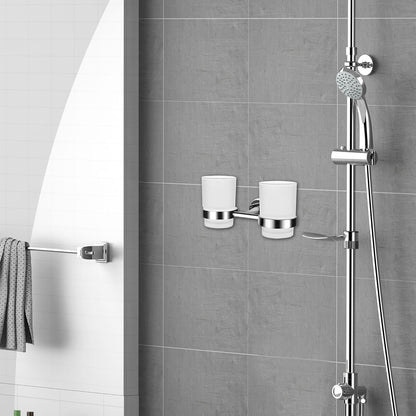 Bathroom Toothbrush Holders Set - Wall Mounted Tooth Brush Holder with Glass Toothpaste Cup, Stainless Steel Toothbrush Caddy Storage for Kids & Adult (Single)