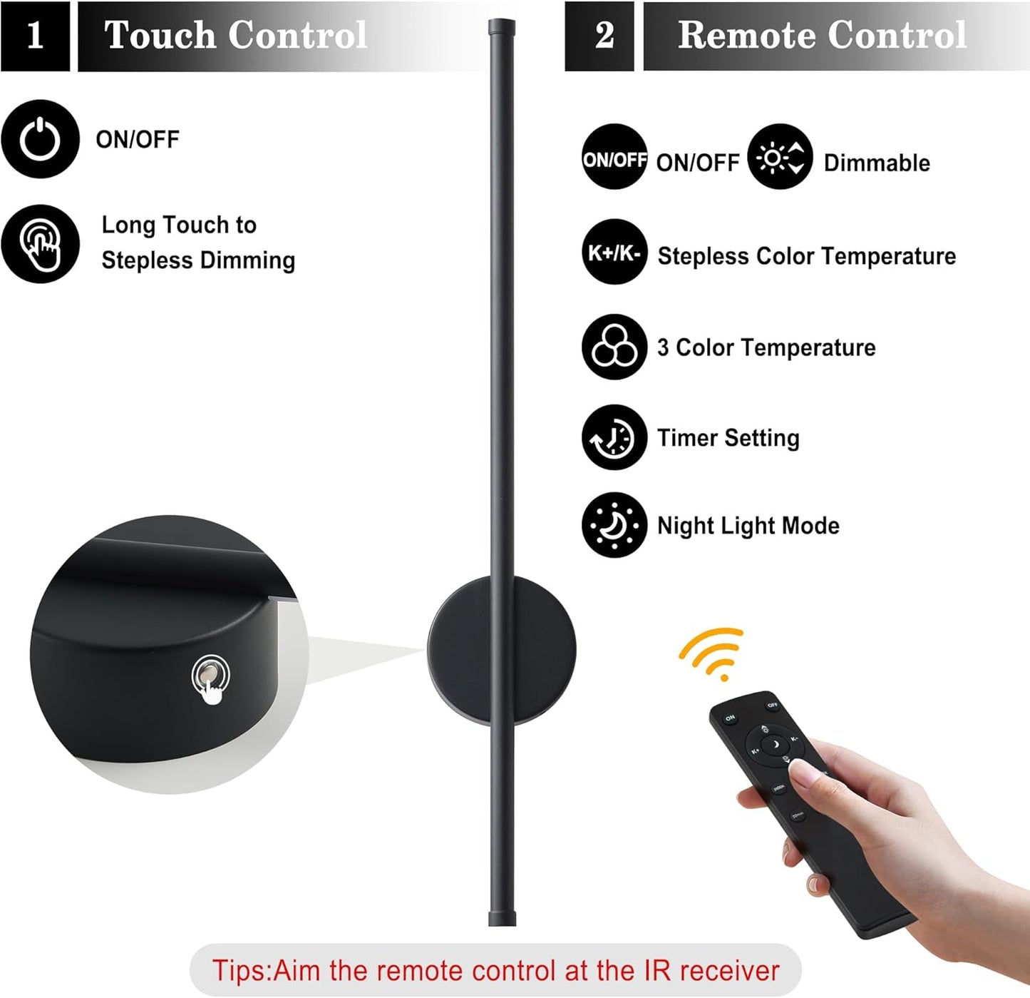 Battery Operated Modern Wall Sconces, Dimmable Wireless Wall Light Set of Two with Remote Control, 3 Color Temperatures, Rechargeable LED Wall Sconce for Bedroom, Living Room, Hallway, 23.6 Inch Brass