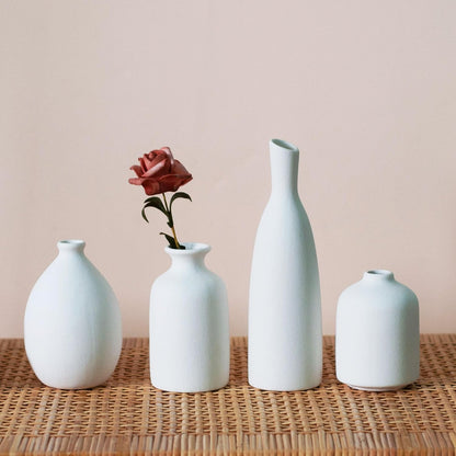 White Ceramic Vase Set of 4, Classic Matte Vases Home Decorations for Table Shelf Office Decor (White)