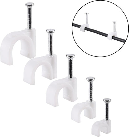 Bates- Cable Clips with Steel Nails, 200 pcs, White, Large, 2-Nail Cord Clips for Wires on Wall, Cable Wall Clip, Wire Wall Clips, Cable Wire Clips, Coaxial Cable Clips, Cord Wall Clip
