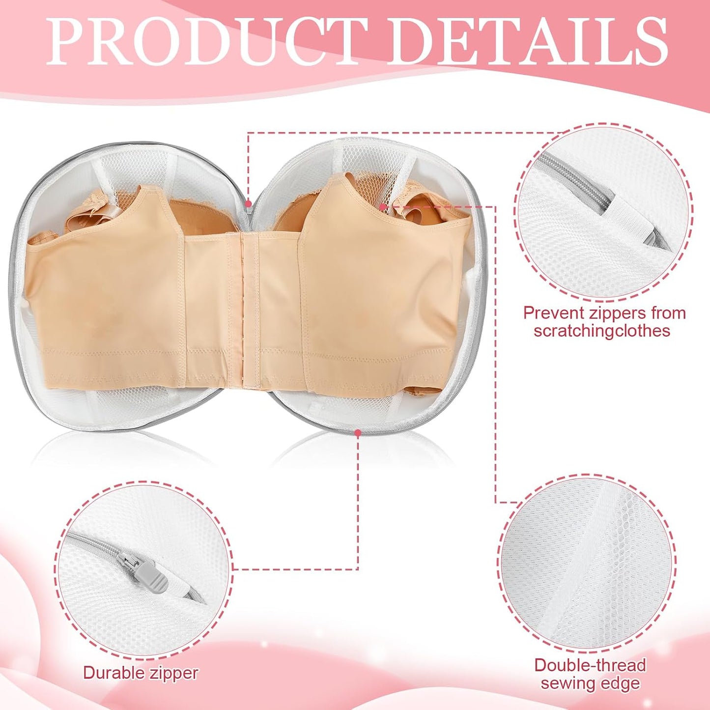Shappy 6 Pieces Bra Washing Bag for Laundry Mesh Wash Lingerie Underwear Brassiere Washing Bags with Zipper for Women Laundry Storage(7.87 Inch,Pink)