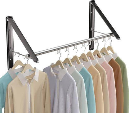 Retractable Clothes Drying Rack for wall clothes hanger rack for Laundry | Folding Hanger Rack Laundry Hanger Dryer Rack, Easy to Install, Closet Storage Organization, Space Saving Aluminium,Walnut