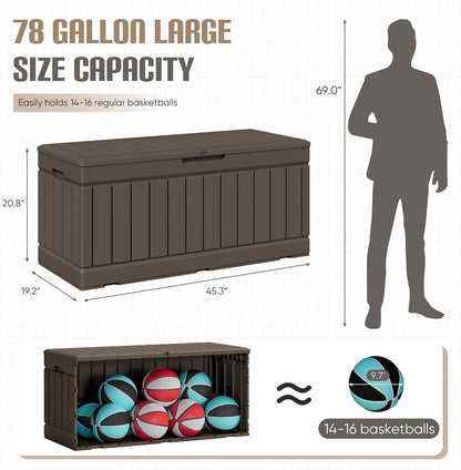 JUMMICO 31 Gallon Resin Deck Box Waterproof Indoor Outdoor Storage Boxes for Patio Furniture Cushions and Garden Tools (Brown)