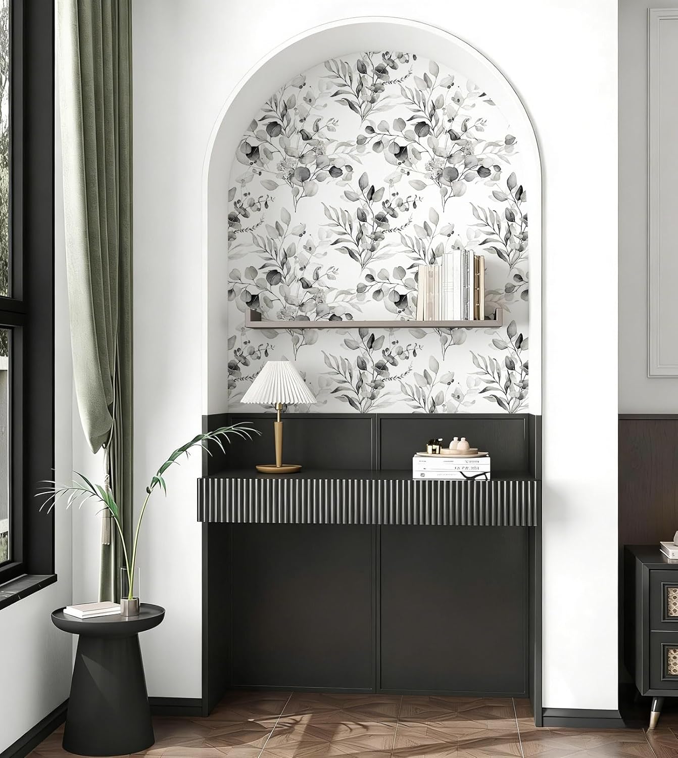 Floralplus Peel and Stick Wallpaper Boho Leaf Removable Wallpaper for Bathroom Renter Leaf Contact Paper for Locker Shelf Liner Vinyl Adhesive Wallpapers Wall Mural Decor 17.5 in x 118 in
