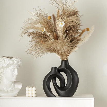 Levvohd Hollow Ceramic Vase Set of 2, Modern Nordic Minimalist Book Style Boho Aesthetic Vases for Home Decor Living Room Shelf Entryway Coffee Centerpiece Table Decorative (Cream White)