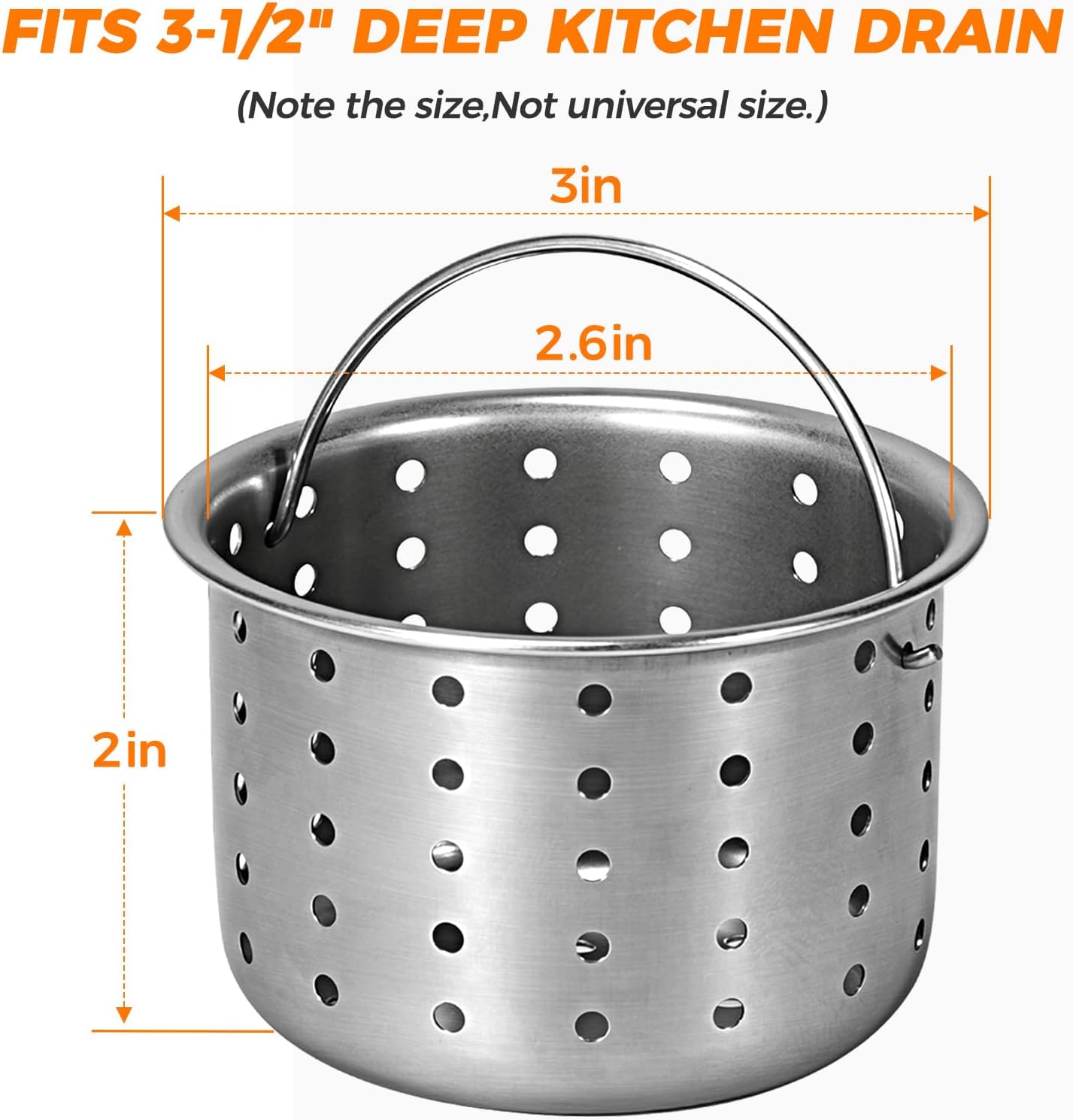 Deep Sink Strainer Basket – Fits Standard 3-1/2" Kitchen Drains – Stainless Steel Removable Strainer with 30 Disposable Mesh Bags – Makes Cleaning Food Debris Quick & Easy