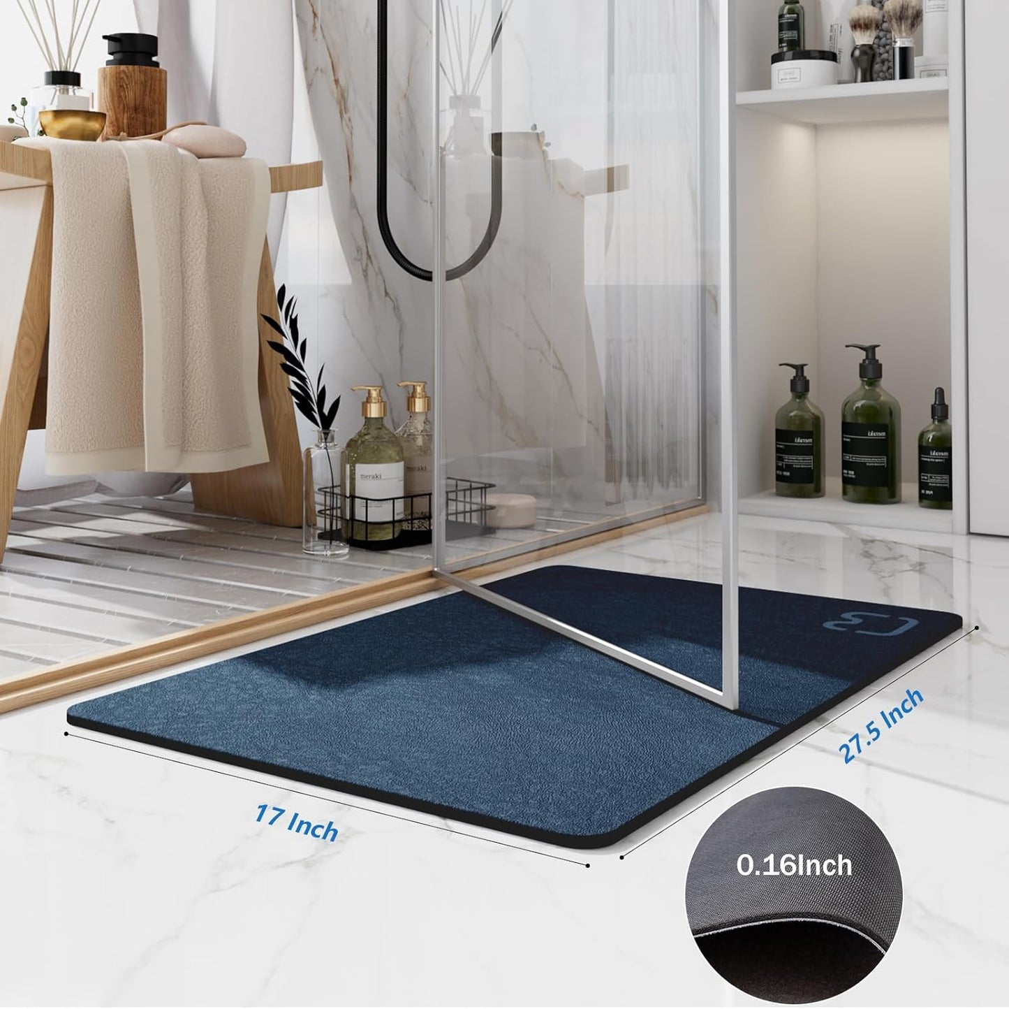 Diatomaceous Earth Bath Mat Rugs Super Absorbent Diatomite Stone Bath Mat Non Slip Quick Dry Thin Bathroom Mat Fit Under Door, Floor Rugs in Front of Bathtub, Shower Room, Sink,15.7"x23.6", Grey