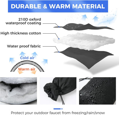 Outdoor Faucet Covers for Winter Freeze Protection, 2 Pack 6.7" x 9.5" Hose Bib Cover, Water Spigot Covers Winter Insulated, Pipe Wrap Insulation Cover Socks Outside Faucet Freeze Protector