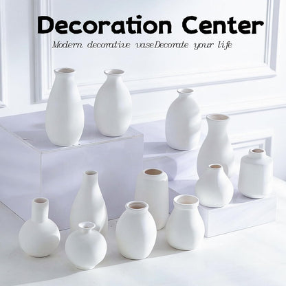 Small White Ceramic Vases Set of 5, Mini Decorative Boho Vases for Flower, Wedding & Home Decor