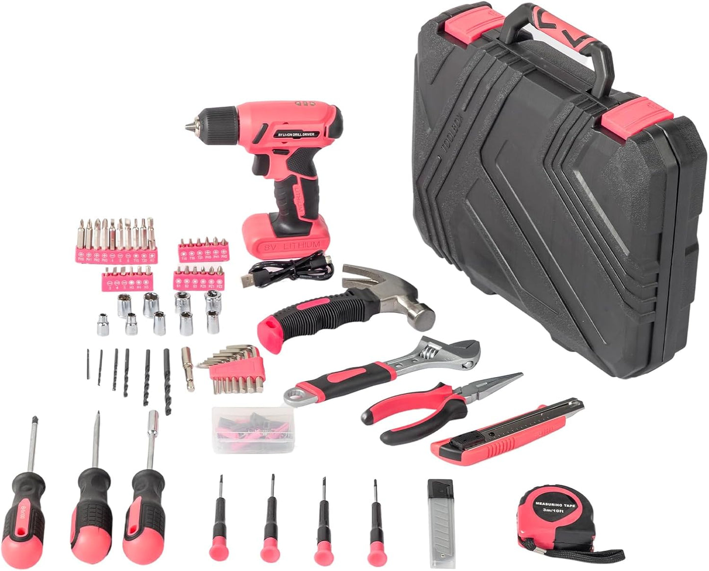 148 Pieces Tool Set,House Repairing Hand Tool Kits,Portable Complete Basic Repair General Hand Tool Sets for Men Women,Home Basic Repair Tool Kit,with Storage Case,for DIY Home Maintenance (Red)