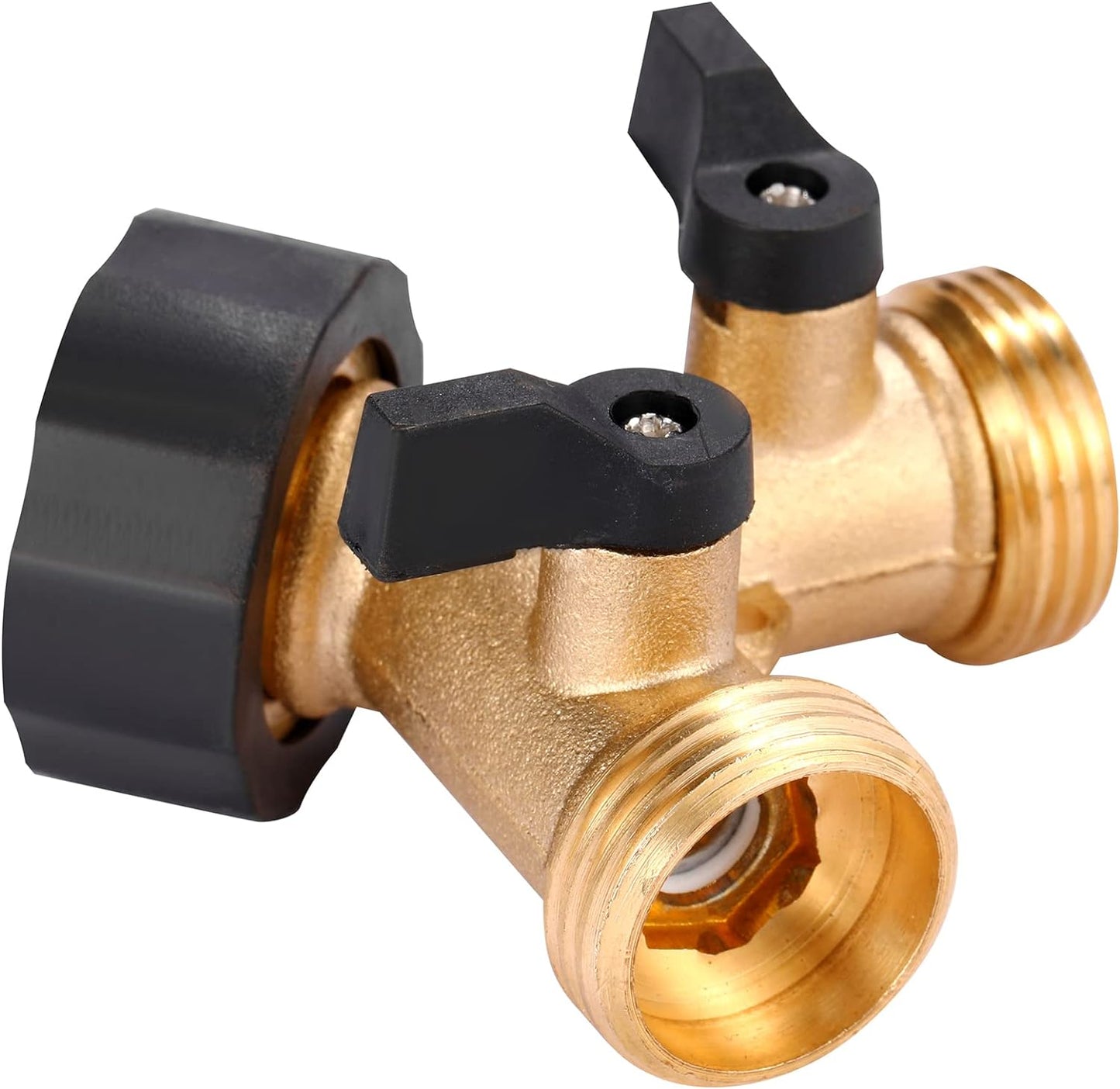 Garden Hose Splitter 2 Way Heavy Duty, Y Connector Brass Garden Hose Adapter, Hose Bib Splitter with 2 Extra Rubber Washers