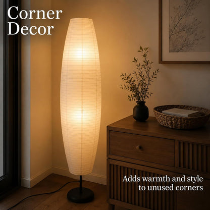 Rice Paper Floor Lamp with Foot Switches,White Paper Floor Lantern,Art Deco Ambient Lighting,Minimalist Tall Standing Lamp for Bedroom Living Room and Study Room