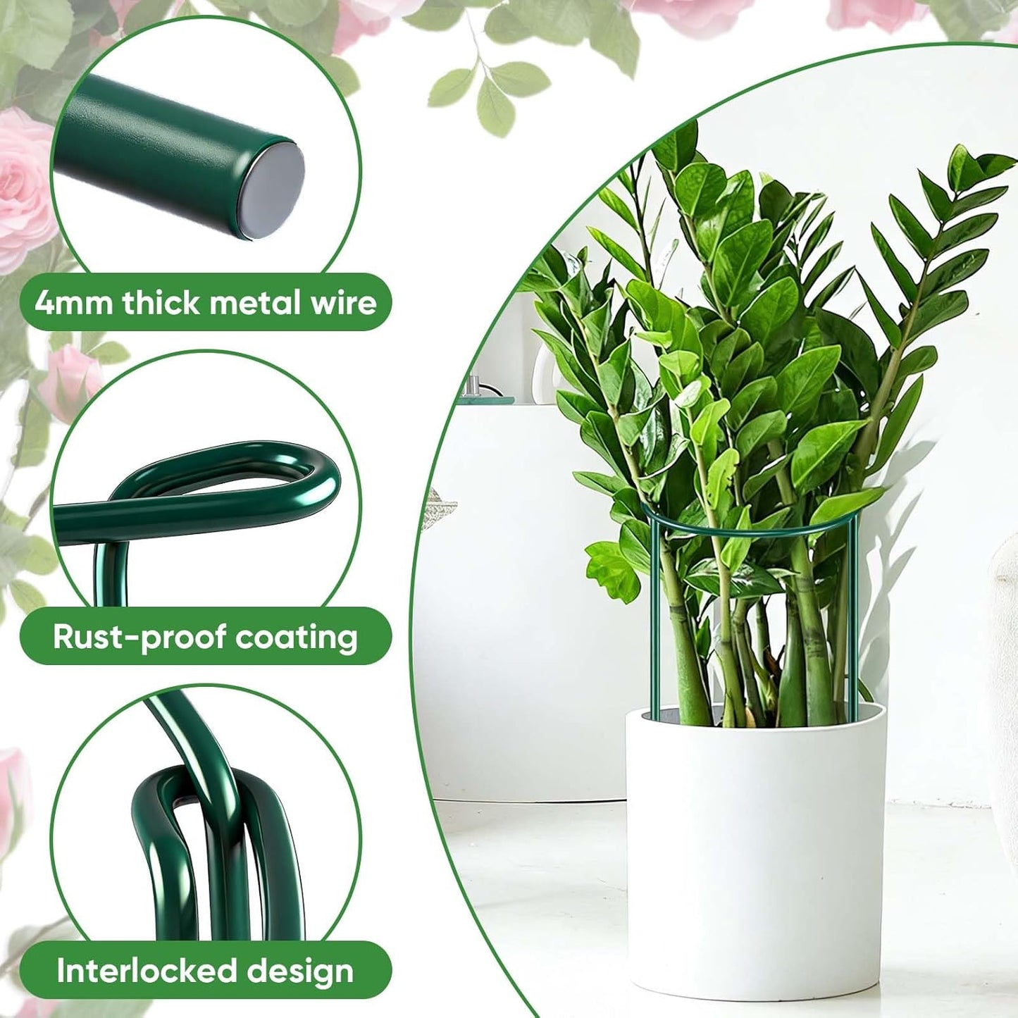 HiGift Peony Cages and Supports 24" H x 10" W, 8 Pack Tall Snake Plant Support Stake Half Round Metal Garden Stake for Indoor and Outdoor Plants, Flower Support Ring Border for Tomato,Hydrangea,Rose